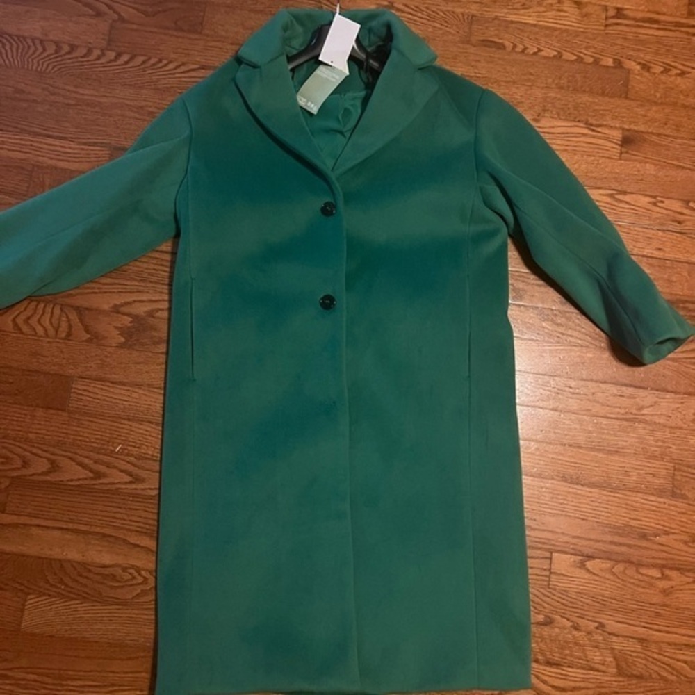 Green Straight Cut Long Coat, NWT, size S
